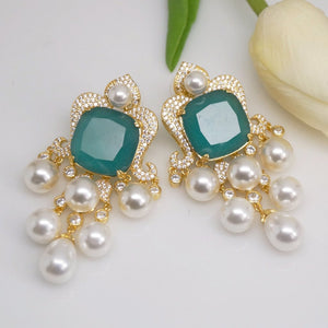 YGP Emerald Pearl Dangle Earrings - Enumu