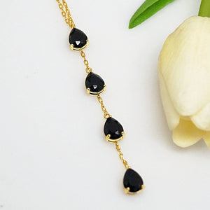 Black Sapphire Long Pendant with Chain - Enumu