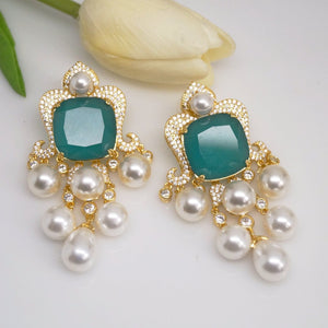 YGP Emerald Pearl Dangle Earrings - Enumu