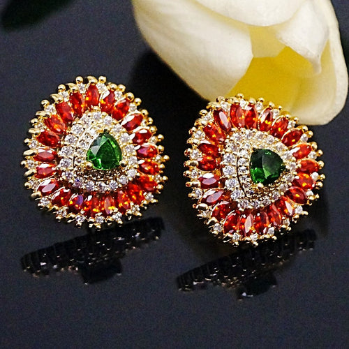 Orange Spessartine & Emerald Studs - Enumu