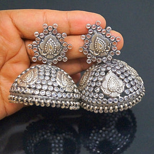 Pure 92.5 Big Silver Jhumkas with CZ Stones Enumu