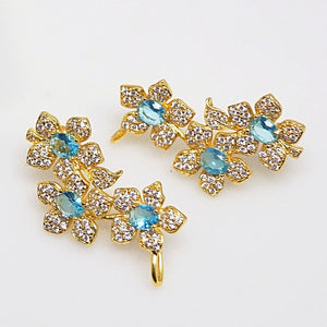 Light Blue Aquamarine Flower Studs - Enumu