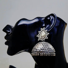 Load image into Gallery viewer, Pure 92.5 Big Silver Jhumkas with CZ Stones - Enumu