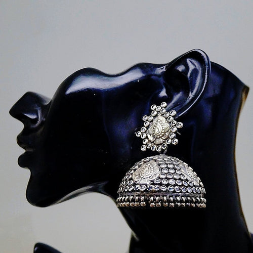 Pure 92.5 Big Silver Jhumkas with CZ Stones - Enumu