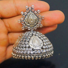 Load image into Gallery viewer, Pure 92.5 Big Silver Jhumkas with CZ Stones - Enumu