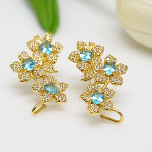 Light Blue Aquamarine Flower Studs - Enumu