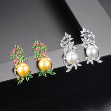 Load image into Gallery viewer, YGP Gold Pearl Emerald Ruby Studs - Enumu