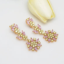Load image into Gallery viewer, Pink Flower &amp; Citrine Drop Dangle Earrings - Enumu