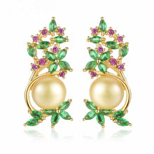 Load image into Gallery viewer, YGP Gold Pearl Emerald Ruby Studs - Enumu