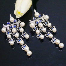 Load image into Gallery viewer, Super Long &amp; Big Pearl Blue Sapphire Dangle Earrings - Enumu