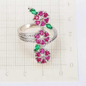 Ruby Flower and Leaves Ring - Enumu