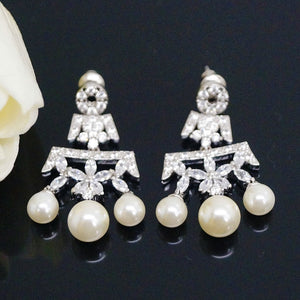 Pearl Flower Dangle Earrings - Enumu