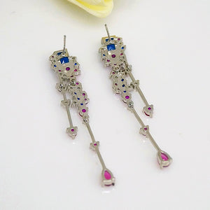 Blue Sapphire Ruby Dangle Earrings - Enumu