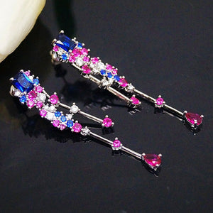 Blue Sapphire Ruby Dangle Earrings - Enumu