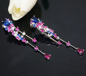 Blue Sapphire Ruby Dangle Earrings - Enumu