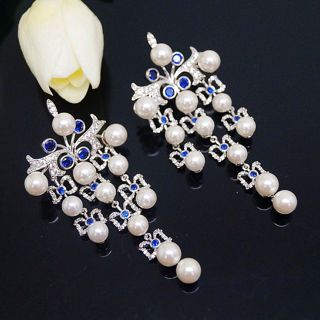 Blue long earrings sales