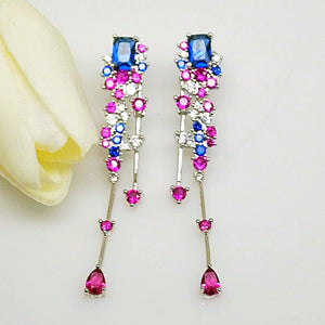 Blue Sapphire Ruby Dangle Earrings - Enumu