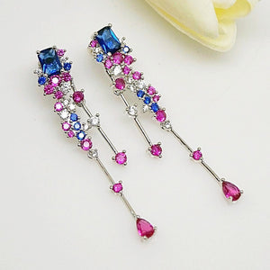Blue Sapphire Ruby Dangle Earrings - Enumu