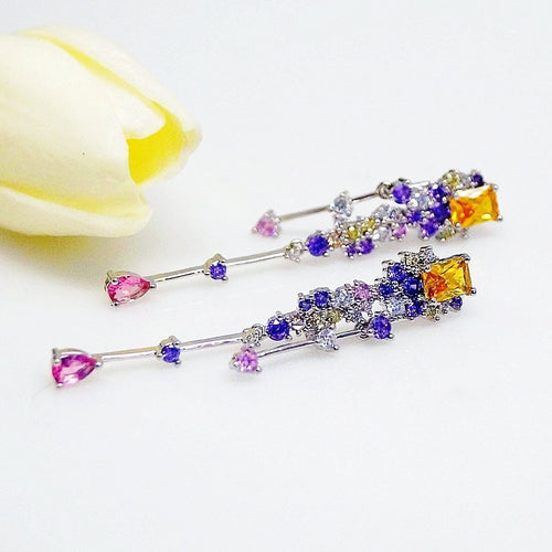 Yellow Citrine & Amethyst Dangle Earrings - Enumu