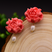 Load image into Gallery viewer, Handmade Pure 92.5 Sterling Silver Coral Pearl Studs - Enumu