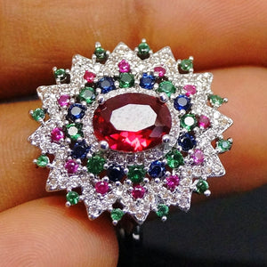 Super Big Multi Colour Ruby Ring - Enumu