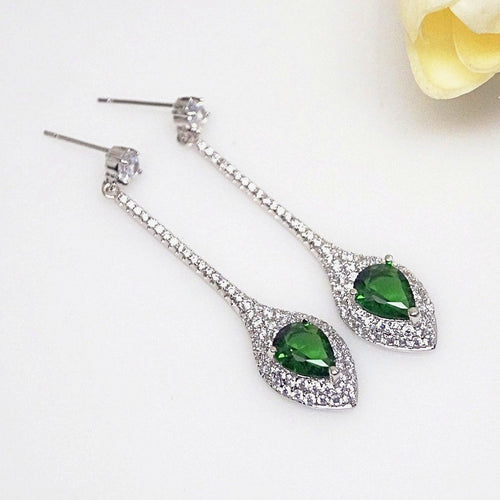 Emerald Designer Long Dangle Earrings - Enumu