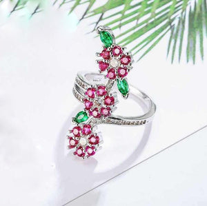 Ruby Flower and Leaves Ring - Enumu