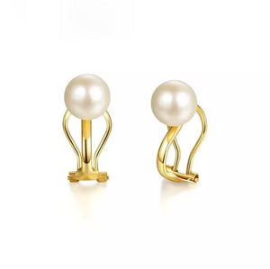 Pure 18K Yellow Gold Natural Round Pearl Clip on Earrings - Enumu
