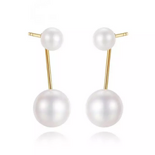Load image into Gallery viewer, Pure 18K Gold Double Natural White Pearl Earrings - Enumu