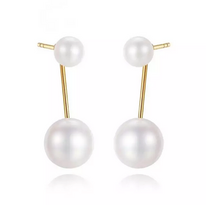 Pure 18K Gold Double Natural White Pearl Earrings - Enumu