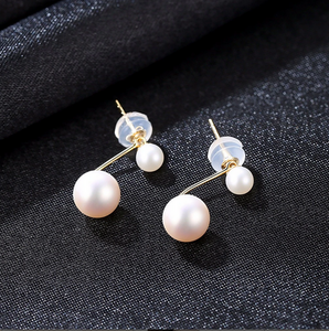 Pure 18K Gold Double Natural White Pearl Earrings - Enumu