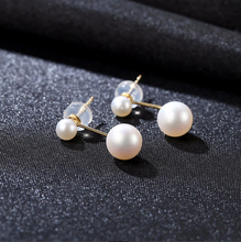 Load image into Gallery viewer, Pure 18K Gold Double Natural White Pearl Earrings - Enumu