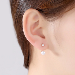 Pure 18K Gold Double Natural White Pearl Earrings - Enumu