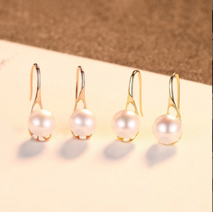 Pure 18K Real Gold Natural Classic Pearl Drop Earrings - Enumu