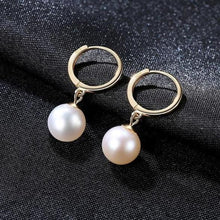 Load image into Gallery viewer, Pure 18K Yellow Gold Natural Freshwater Pearl Hoop Earrings 6.5-7mm - Enumu