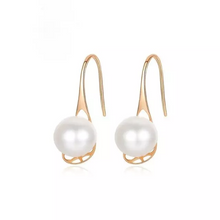 Load image into Gallery viewer, Pure 18K Real Gold Natural Classic Pearl Drop Earrings - Enumu