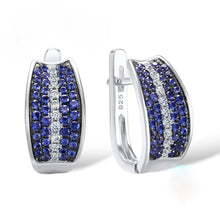 Load image into Gallery viewer, Sterling Silver Blue Sapphire &amp; CZ Hoops - Enumu