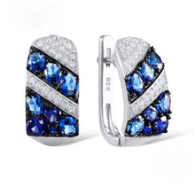 Load image into Gallery viewer, Sterling Silver Blue Sapphire CZ Hoops - Enumu