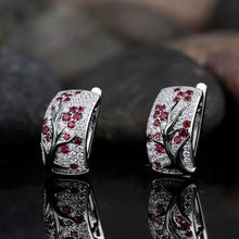 Load image into Gallery viewer, Sterling Silver Ruby and CZ Hoops - Enumu