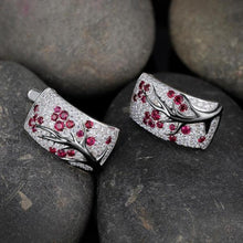 Load image into Gallery viewer, Sterling Silver Ruby and CZ Hoops - Enumu