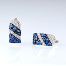 Load image into Gallery viewer, Sterling Silver Blue Sapphire CZ Hoops - Enumu