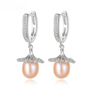 Sterling Silver Natural Pearl Dangle Earrings - Enumu