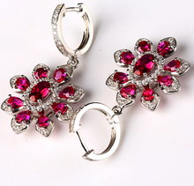 Load image into Gallery viewer, Pure 92.5 Sterling Silver Ruby Dangle Earrings - Enumu