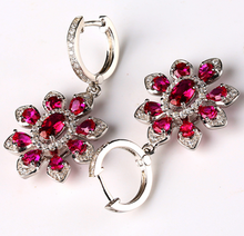 Load image into Gallery viewer, Pure 92.5 Sterling Silver Ruby Dangle Earrings - Enumu