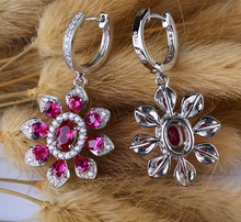 Load image into Gallery viewer, Pure 92.5 Sterling Silver Ruby Dangle Earrings - Enumu
