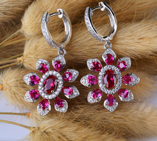 Load image into Gallery viewer, Pure 92.5 Sterling Silver Ruby Dangle Earrings - Enumu