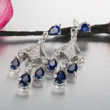 Load image into Gallery viewer, Pure 92.5 Sterling Silver Blue Sapphire &amp; CZ Dangle Earrings - Enumu